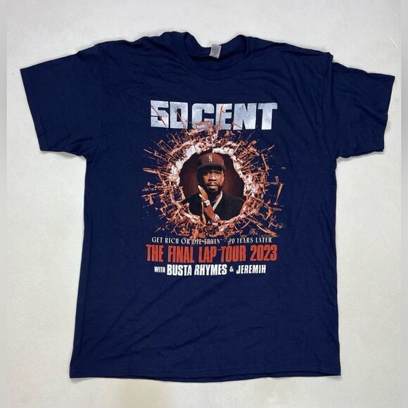 50 Cent The Final Lap Tour Graphic T-Shirt Men Large Blue Short Sleeve Music - Picture 1 of 5
